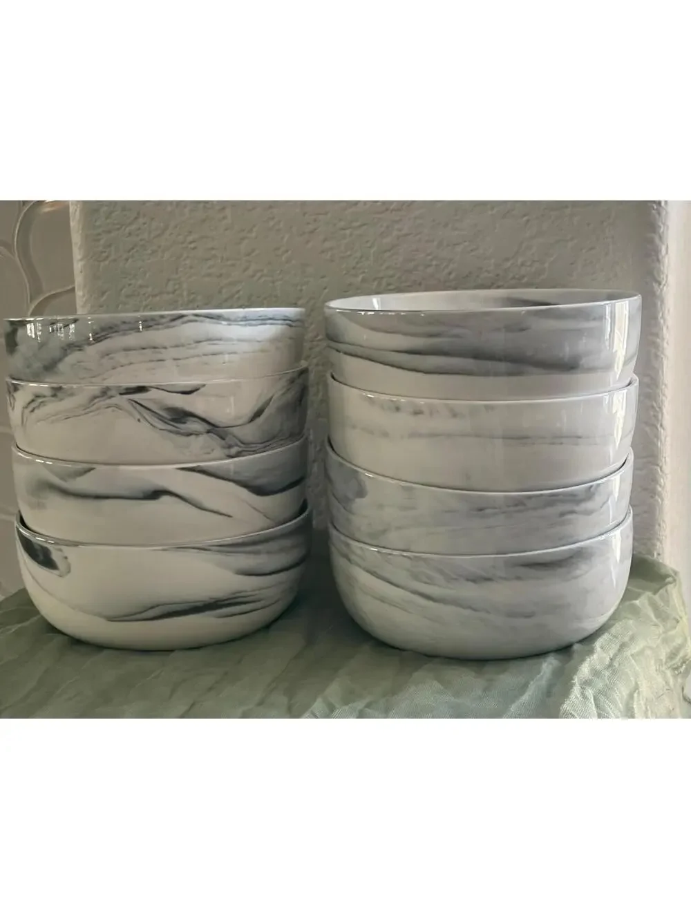 (6) Artisanal Kitchen Supply Coupe Cereal Bowl Gray Marble Swirl Stoneware 6”